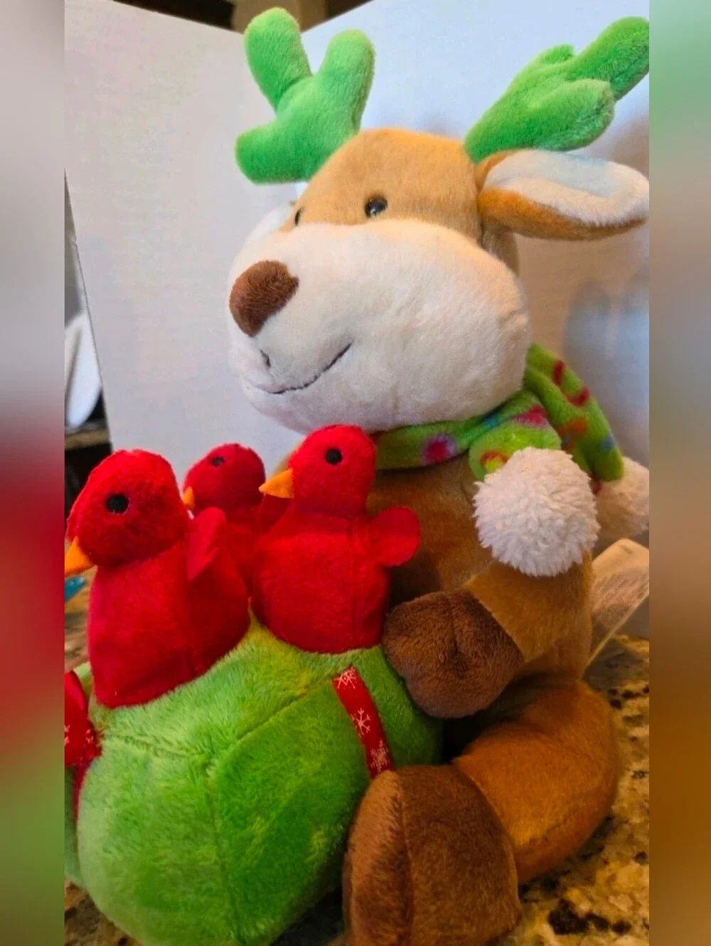 Avon Christmas Animated Plush Reindeer W/ Chirping Birds Deck The Halls Light